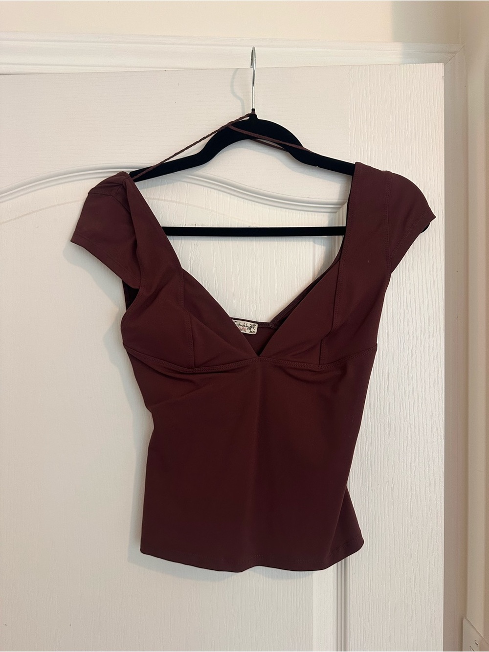 Urban Outfitters Burgundy Cap Sleeve Deep V Crop Top